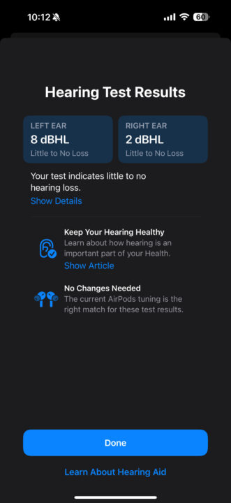Apple Hearing Test results